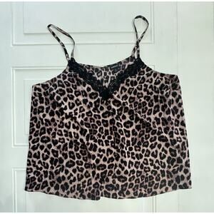 Leopard Print Lace Trim Cami Top